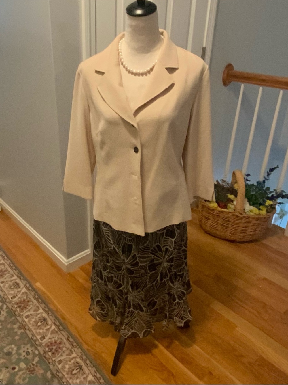 dressbarn Cream Jacket with Black Floral Maxi Skirt size 8